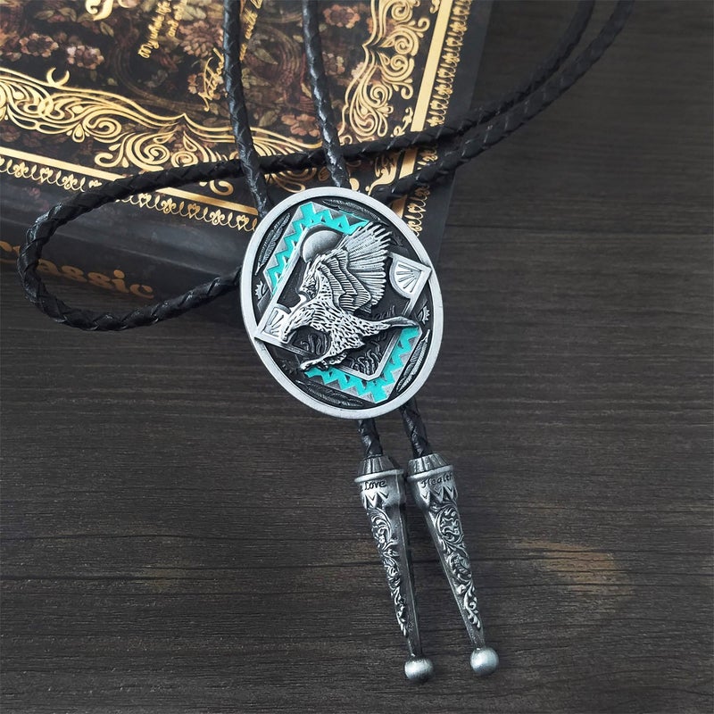 QUKE American Western Cowboy 3D Bald Eagle Sunset Bolo Tie Genunie Leather - Image 3